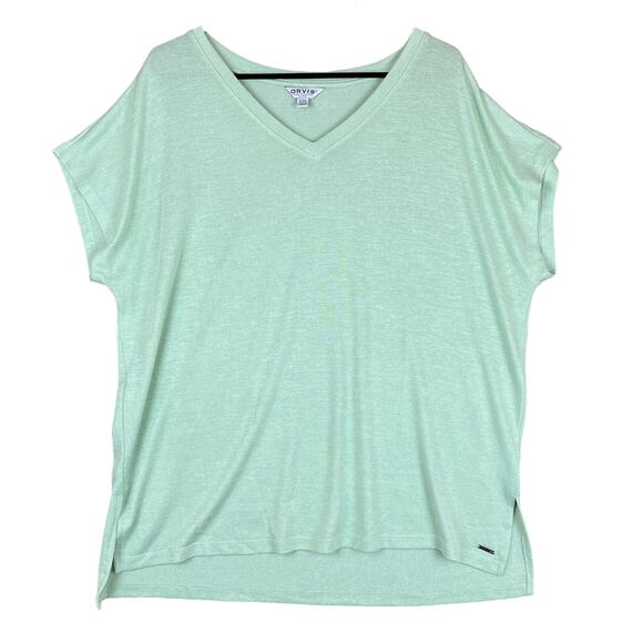 Orvis Womens Blouse Green Tee Classic Collection V Neck Slit Hems Stretch XL - Picture 1 of 12
